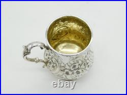 Victorian Scottish Sterling Silver Floral Christening Mug Tankard Antique 1859