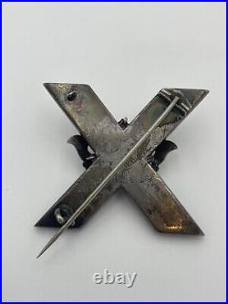 Victorian Scottish Sterling Silver Garnet Crown X Or Cross Agate Brooch