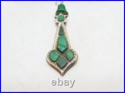 Victorian Scottish Sterling Silver Malachite Set Floral Drop Pendant Antique