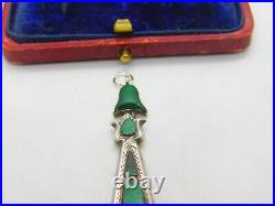 Victorian Scottish Sterling Silver Malachite Set Floral Drop Pendant Antique