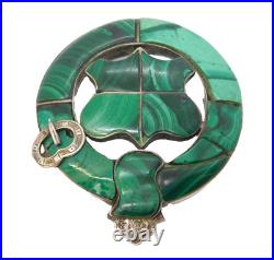 Victorian Scottish Sterling Silver Malachite Shield Form Brooch Antique c1860