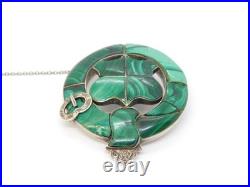 Victorian Scottish Sterling Silver Malachite Shield Form Brooch Antique c1860