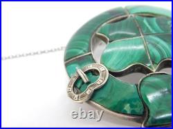 Victorian Scottish Sterling Silver Malachite Shield Form Brooch Antique c1860