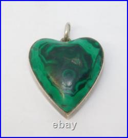 Victorian Scottish Sterling Silver & Malachite Sweetheart Pendant Antique c1860