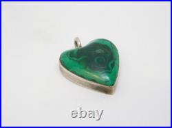 Victorian Scottish Sterling Silver & Malachite Sweetheart Pendant Antique c1860