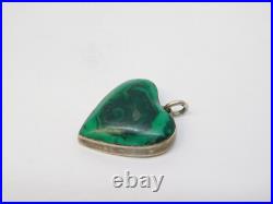 Victorian Scottish Sterling Silver & Malachite Sweetheart Pendant Antique c1860