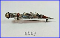 Victorian Scottish Thistle Sterling Silver Agate Kilt Pin Celtic Dirk G903