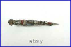 Victorian Scottish Thistle Sterling Silver Agate Kilt Pin Celtic Dirk G903