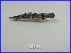 Victorian Scottish Thistle Sterling Silver Agate Kilt Pin Celtic Dirk G903