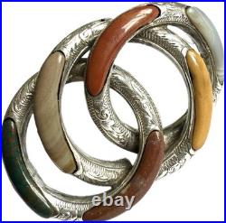 Victorian Scottish agate knot brooch 925 sterling silver, c. 1880, antique