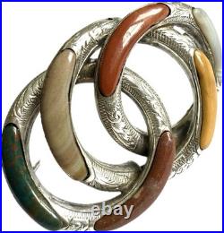 Victorian Scottish agate knot brooch 925 sterling silver, c. 1880, antique