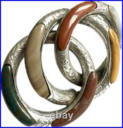 Victorian Scottish agate knot brooch 925 sterling silver, c. 1880, antique