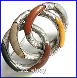 Victorian Scottish agate knot brooch 925 sterling silver, c. 1880, antique