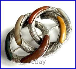 Victorian Scottish agate knot brooch 925 sterling silver, c. 1880, antique