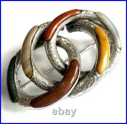 Victorian Scottish agate knot brooch 925 sterling silver, c. 1880, antique