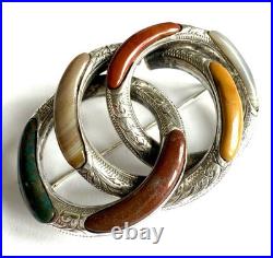 Victorian Scottish agate knot brooch 925 sterling silver, c. 1880, antique