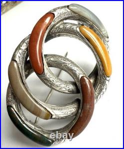 Victorian Scottish agate knot brooch 925 sterling silver, c. 1880, antique