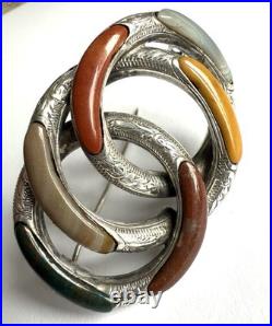 Victorian Scottish agate knot brooch 925 sterling silver, c. 1880, antique