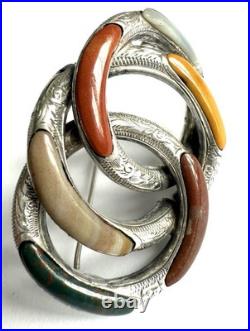 Victorian Scottish agate knot brooch 925 sterling silver, c. 1880, antique