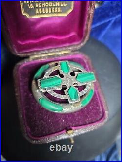 Victorian Silver Scottish Malachite Agate Celtic Pendant Brooch. Early Example