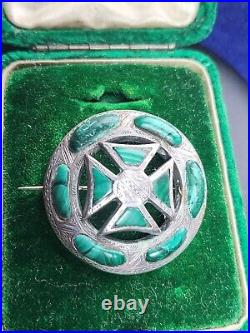Victorian Silver Scottish Malachite Agate Celtic Pendant Brooch. Early Example