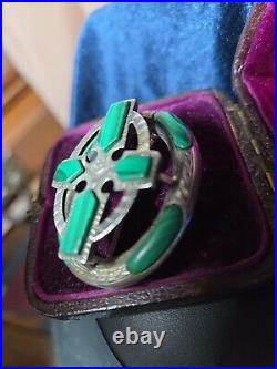 Victorian Silver Scottish Malachite Agate Celtic Pendant Brooch. Early Example