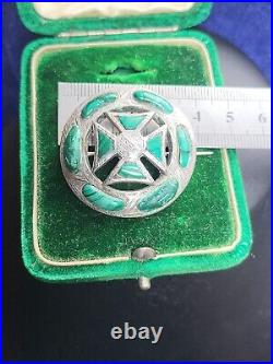 Victorian Silver Scottish Malachite Agate Celtic Pendant Brooch. Early Example