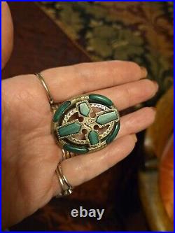 Victorian Silver Scottish Malachite Agate Celtic Pendant Brooch. Early Example