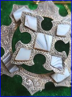 Victorian Silver Scottish Pebble Agate Celtic Pendant Brooch. Early Example
