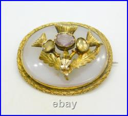 Victorian Sterling Silver Gilt & Chalcedony Scottish Sweetheart Brooch Antique