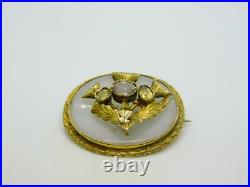 Victorian Sterling Silver Gilt & Chalcedony Scottish Sweetheart Brooch Antique
