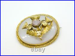Victorian Sterling Silver Gilt & Chalcedony Scottish Sweetheart Brooch Antique