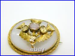 Victorian Sterling Silver Gilt & Chalcedony Scottish Sweetheart Brooch Antique