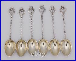 Victorian Sterling Silver & Gilt Scottish Thistle pattern Set of Six Spoons 1896