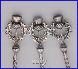 Victorian Sterling Silver & Gilt Scottish Thistle pattern Set of Six Spoons 1896