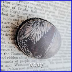 Victorian Sterling Silver Scottish Agate Fossil Brooch