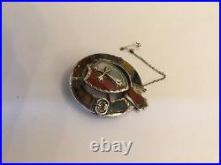 Victorian Sterling Silver Scottish Agate Pebble Garter Cross Shield Brooch