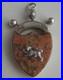 Victorian Sterling Silver Scottish Granite Shield Fob Pendant with Silver Stoat
