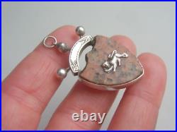 Victorian Sterling Silver Scottish Granite Shield Fob Pendant with Silver Stoat