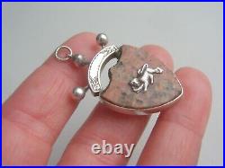 Victorian Sterling Silver Scottish Granite Shield Fob Pendant with Silver Stoat