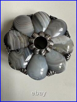 Victorian Sterling Silver Scottish Pebbles Agate Brooch