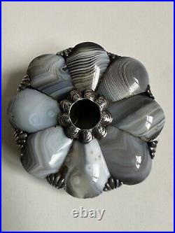 Victorian Sterling Silver Scottish Pebbles Agate Brooch