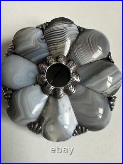 Victorian Sterling Silver Scottish Pebbles Agate Brooch