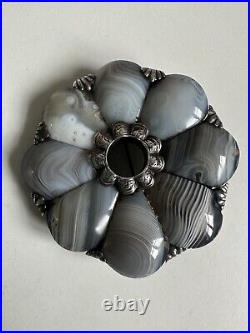 Victorian Sterling Silver Scottish Pebbles Agate Brooch