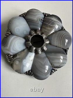 Victorian Sterling Silver Scottish Pebbles Agate Brooch