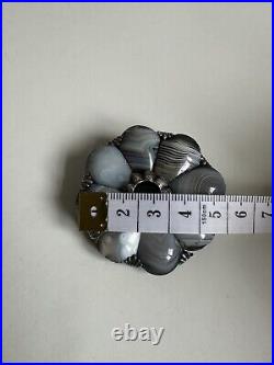 Victorian Sterling Silver Scottish Pebbles Agate Brooch