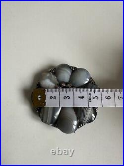 Victorian Sterling Silver Scottish Pebbles Agate Brooch