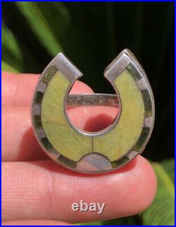 Victorian Sterling Silver Scottish Scotland Celtic Agate Horseshoe Engraved Ring
