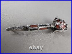 Victorian Sterling Silver Sword Brooch with Scottish Agate & Bloodstone 10.16g 925
