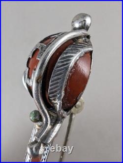 Victorian Sterling Silver Sword Brooch with Scottish Agate & Bloodstone 10.16g 925